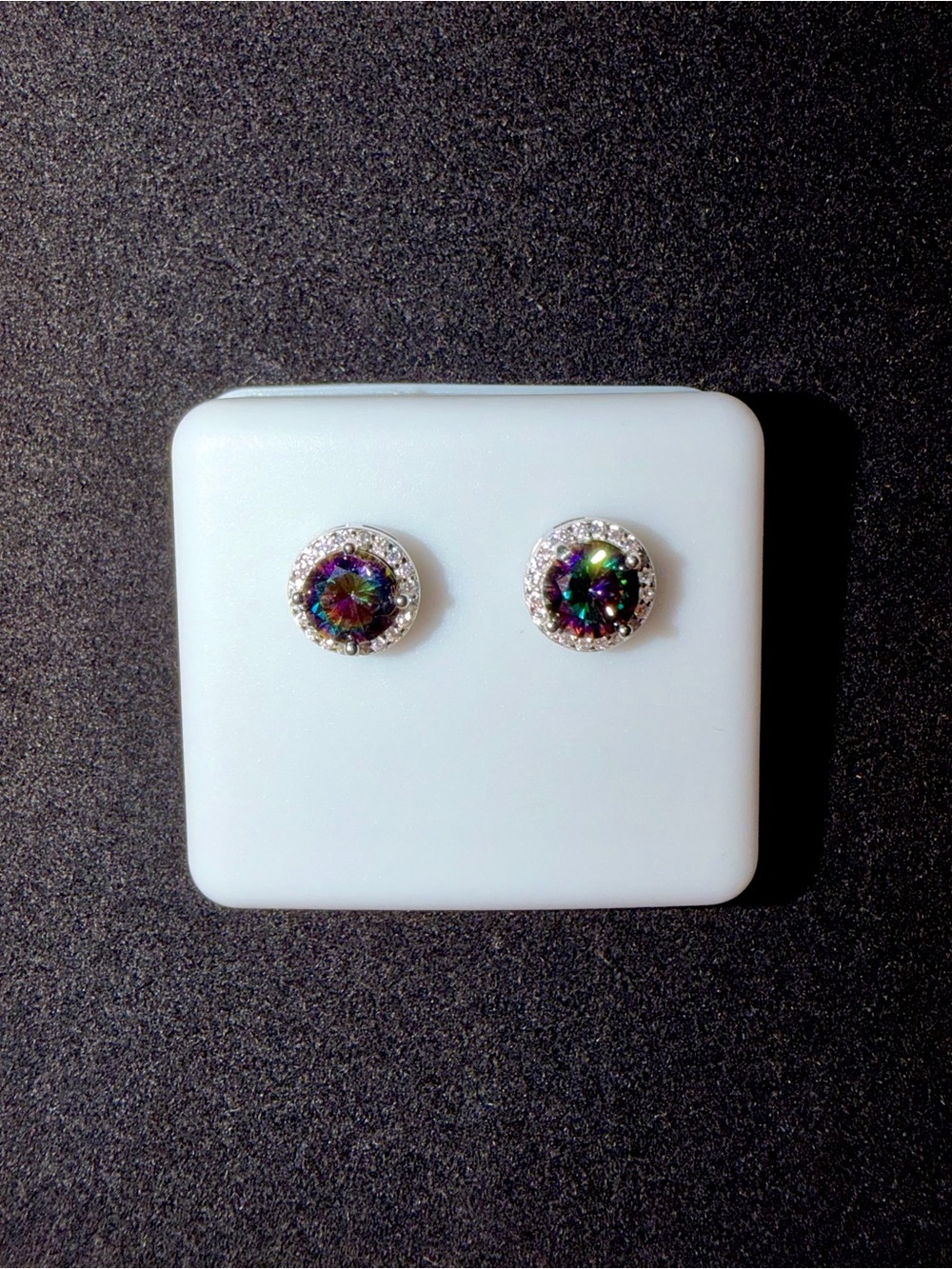Mystic Topaz Halo Stud Earrings in Sterling Silver